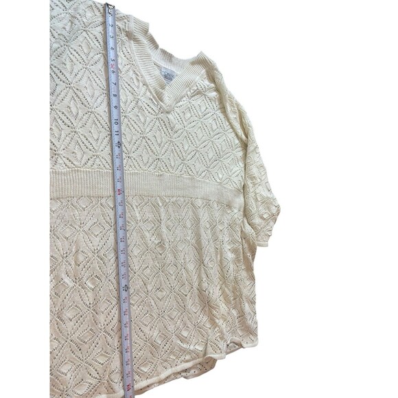 VTG Only Necessities Cream Open Knit Short Sleeve V-neck Beachy Sweater 2x - Picture 7 of 12